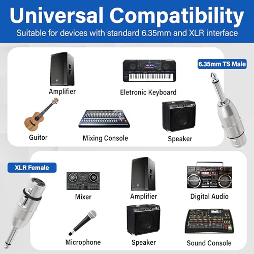 1/4" TS Male to XLR Female Adapter - 2 Pack 6.35mm 1/4" TS to XLR Connector - color: TS 6.35mm Male to XLR Female, size: 2 Pack