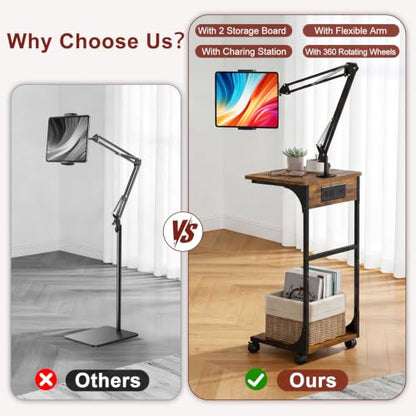 Cidaziya Floor Kindle Phone Tablet Stand with Side Table & Charging Station - size: 11.4"D x 15.4"W x 57.5"H