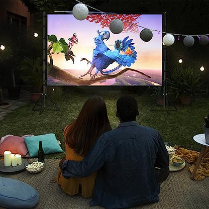 Wootfairy 150inch Outdoor Projector Screen with Stand Portable Wrinkle-Free | Foldable 16:9 4K HD Front Rear Large Projection Movie Screen with Carry Bag for Indoor Backyard Family Theater Camping Cinema