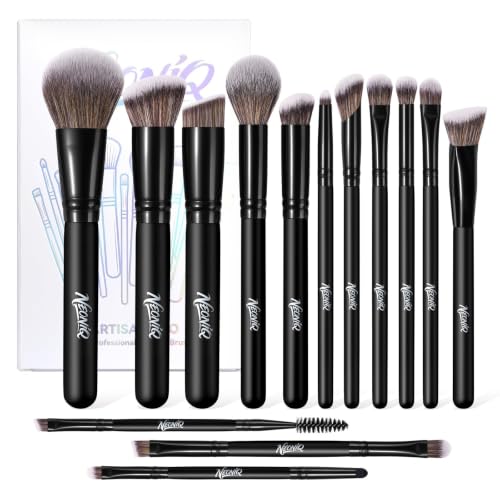 14 PCS Professional Makeup Brushes, Makeup Brush Set, Foundation Powder Blending Concealer Eyeshadows Blush Cosmetics Brushes,Versatile Face Make Up Tools For Liquid, Cream, Loose(Black) - color: 14Pcs-Black