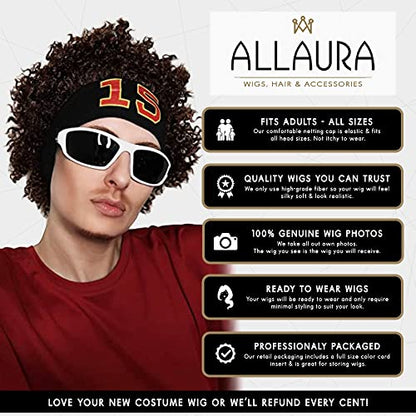 ALLAURA - Patrick Mahomes Wig + Sweatband 100% Realistic Curly Brown Wig for Men Women Fits All Non-itch Football Cosplay - color: 21-Brown