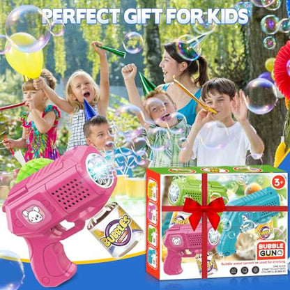3 Pack Bubble Guns with Bubble Solution, Boys Girls Toys Gifts 3+ - color: Blue+green+pink