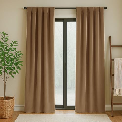 Velvet Curtains 84 Inches Long, Thermal Insulated Gold Brown Blackout Curtains for Living Room Bedroom Curtain Set Rod Pocket Back Tab Room Darkening Drapes, 2 Panel Gold - color: 05-gold Brown (Velvet ), size: 52"W x 84"L (Pack of 2)