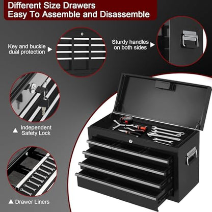 Heavy Duty 5-Drawer Rolling Tool Chest, 2-in-1 Detachable Top Tool Box, Locking Steel Storage Cabinet Cart on Wheels, Red&Black - color: Red&black, size: 5 Drawers