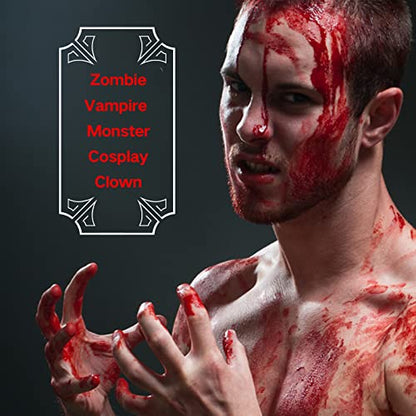 4PCS Fake Blood Makeup Kit, Washable Fake Blood Spray 2.1oz, Dripping Blood 2.1oz, Coagulated Blood 1.06oz and One Stipple Sponge, Halloween SFX Makeup for Zombie,Vampire and Monster Cosplay - color: Fake Blood Makeup Kit (4 Pieces)