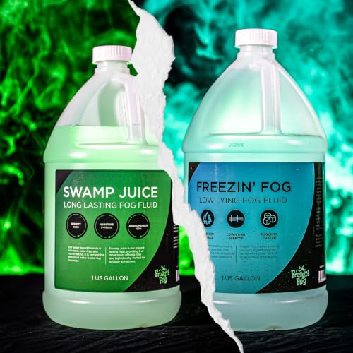 Froggy's Fog Swamp Juice and Freezin Fog Bundle, Ridiculously Long-Lasting Fog Fluid and Low-Lying Fog Fluid for Professional and Home Haunters, Theatrical Effects, and DJs, 2 Gallons