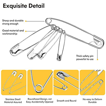 Huhuhero 160Pcs Safety Pins, Large & Small Safety Pins for Clothes Sewing - color: Silver, size: 5 Different Size, 160 Pack