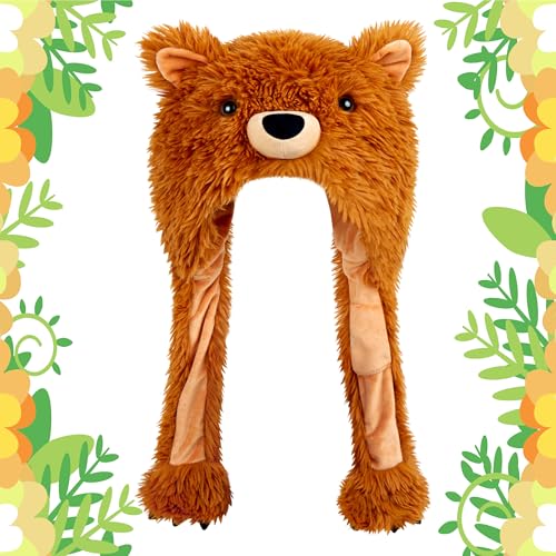 dressfan Plush Animal Hat with Ear Flaps,Novelty Christmas & Birthday Gifts for Adults & Children,One Size Fits All - color: Brown