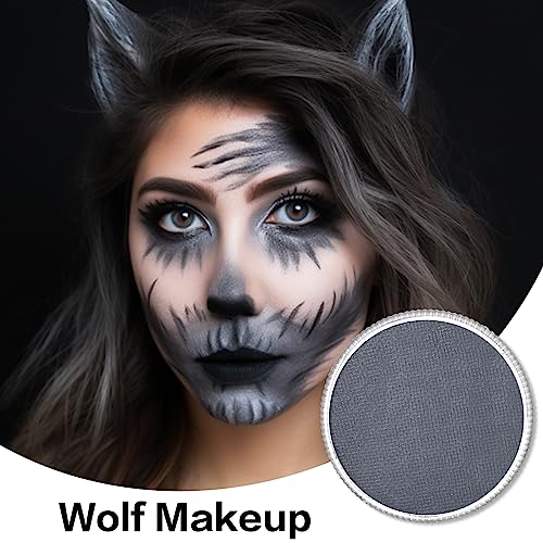 Grey Face Body Paint(30gm), Water Activated Gray Face Painting Kit for Kids & Adults, Non-Toxic SFX Makeup Facepaint for Halloween Grayscale Raven Zombie Costume Cosplay Parties - color: Grey