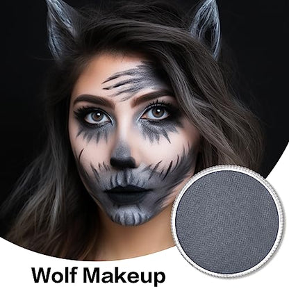 Grey Face Body Paint(30gm), Water Activated Gray Face Painting Kit for Kids & Adults, Non-Toxic SFX Makeup Facepaint for Halloween Grayscale Raven Zombie Costume Cosplay Parties - color: Grey