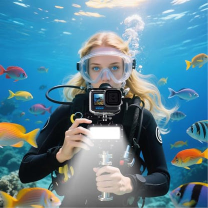 Suptig Diving Light High Power Dimmable Waterproof LED Video Light Fill Night Light Diving Underwater Light Waterproof 147ft for Gopro Mission Hero 13/Hero 12/11/10/9/8/7/6/5/5S/4/3+ DJI osmo Action