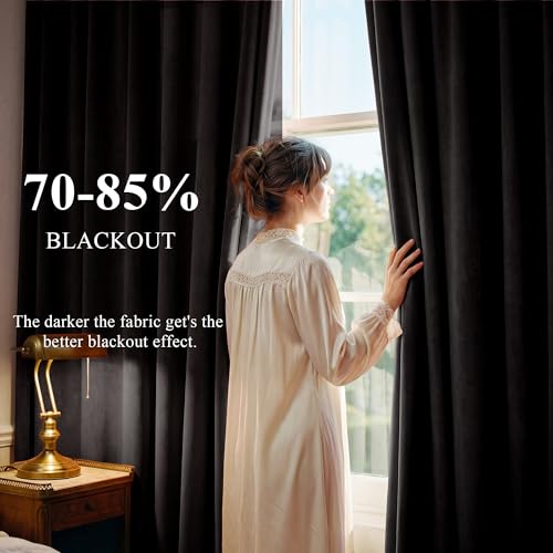 StangH Blackout Velvet Curtains Grommet Thermal, Black, W42 x L90, 2 Panels - color: Black, size: 42"W x 90"L (Pack of 2)