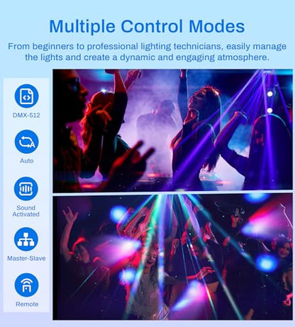 Moving Head DJ Lights for Parties, Pro Metal Look, 150W RGBW 4-in-1 LED | 6 Arms rotation, DMX-512 & sound activation & remote control, sharp beam, strobe, laser lights for stage disco bar wedding