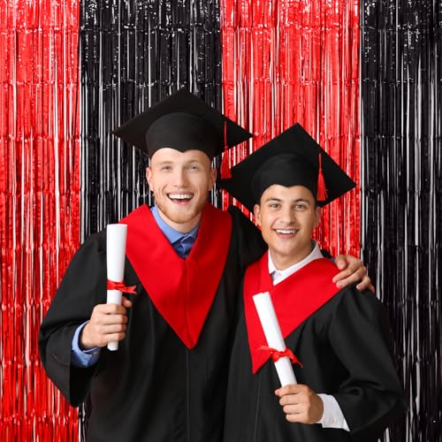 LOLStar Casino Party Decorations, 3 Pack Red and Black Birthday Party Supplies 3.3 x 6.6ft Tinsel Foil Fringe Curtains Photo Booth Props Backdrop Streamers, Decor for Vegas Poker Party