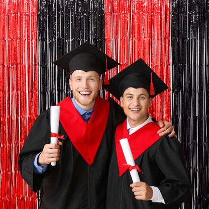 LOLStar Casino Party Decorations, 3 Pack Red and Black Birthday Party Supplies 3.3 x 6.6ft Tinsel Foil Fringe Curtains Photo Booth Props Backdrop Streamers, Decor for Vegas Poker Party