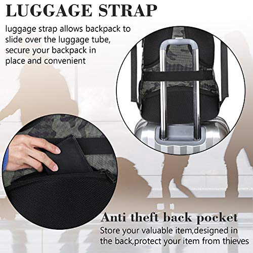 MATEIN Travel Computer Backpack, 15.6 Inch Sturdy College Laptop Bookbag | Lightweight Water Resistant, Anti Theft Back Pocket, Carry On Personal Item Bag, Casual Daypack Gift for Women Men - color: Grey and Black Camo, size: 15.6 Inch