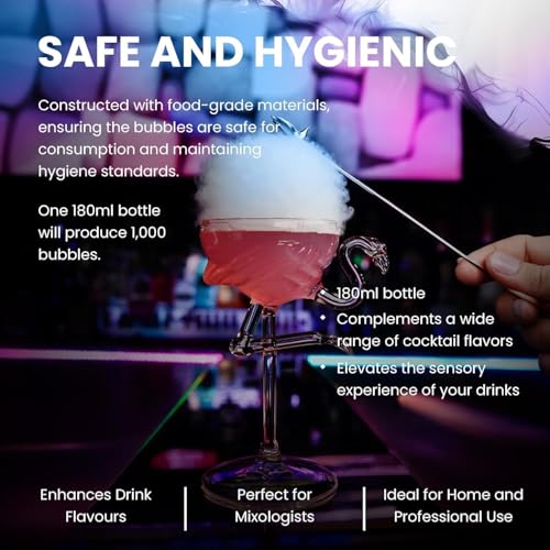 Flavor Blaster Bubble Mixture - 6 fl oz | Premium Drink Presentation | Stunning Cocktail Smoke Bubbles | Edible Tasteless & Odorless | Bubbles Last Up to 3 Minutes | 1 Bottle Produces 1000 Bubbles