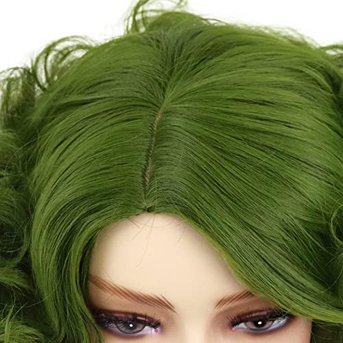 Short Green Curly Wigs For Women Anime Cosplay Halloween Costume Medusa Wig | Olive Green Wig with Side Bangs Fluffy Wavy Layered Party Synthetic Wigs Joker Maven Wig Short Hairstyles Coser Fun Soft - color: Olive Green