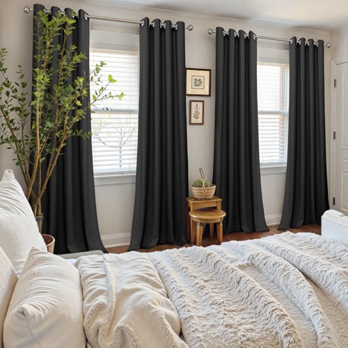 YoungsTex Black Velvet Blackout Curtains with Grommet 84 Inch Long 2 Panels | Room Darkening Drapes for Bedroom Living Room Privacy, 52 X 84 Inch - color: Black, size: 52"W x 84"L (Pack of 2)