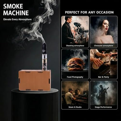 Portable Mini Fog Machine Handheld Smoke Maker with Remote Control Wireless Wooden Fogger Kit for Photography Video Cosplay Props Food Styling Includes Carrying Case and Fluid (Flat Mouth) - color: Flat Mouth