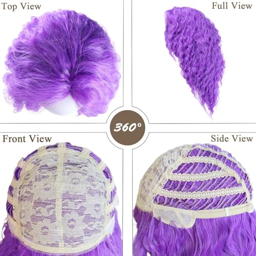 26 Inch Long Purple Wigs for Women Free Part Curly Wavy Wig Drag Queen Hair - color: Purple