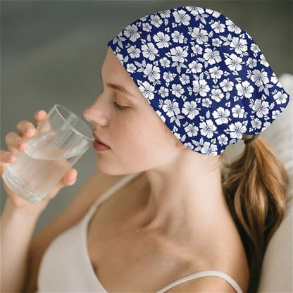 Art Owl Women's Slouchy Beanie Hat Cute Turban Hats Cancer Headwear Caps Baggy Skull Sleep Scarf - color: Blue Floral