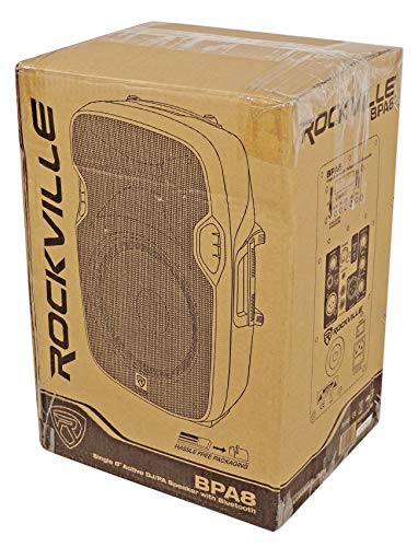 Rockville BPA8 8" DJ PA Speaker Pair Bundle with 2 TB8 V2 Carry Bags | 300W Peak / 75W RMS Each, Bluetooth, USB/SD, XLR/TRS/RCA Inputs, FM Radio, Padded Bags with Stand Holders, 4-Items