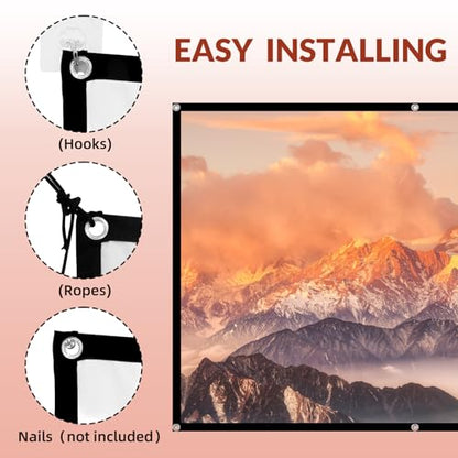 Projector Screen TOWOND 150 inch Projection Screen Indoor Outdoor Washable Anti-Crease 16:9 HD Rear Front Movies Screen for Home Theater Office | Anti-Crease16:9 HD Rear Front, Easy Install, for Home Theater, Office Education, Conference Presentation, Pub