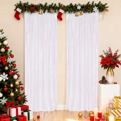 PartyDelight Iridescent White Sequin Backdrop Curtains 2x8ft 2 Panels - color: Iridescent, size: 24"W x 96"L (Pack of 2)