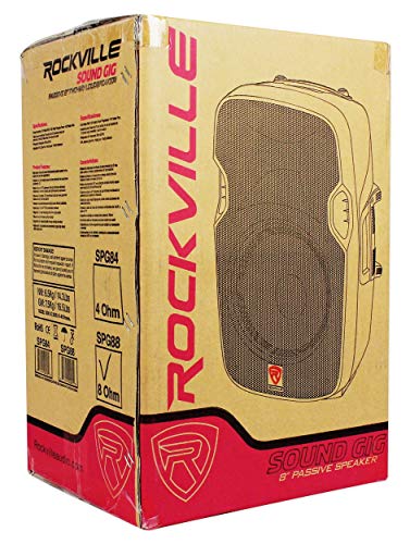Rockville SPG88 8" Passive DJ PA Speaker, ABS Cabinet, 8 Ohm, 2-Pack | 400W Peak, Lightweight 12 lbs, Speakon Input/Output, 100W RMS, 35mm Pole Mount, Floor Monitor Use, Titanium Driver, 2-Way