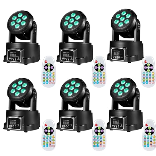 AGVYBE Moving Head DJ Lights, 7x12W RGBW LED Wash Stage Light, 6000LM Wash & Spotlight, Sound Activated & DMX512 + Remote Control for Disco, Party, Wedding, Club, Concert (6PCS) - color: Dark Grey