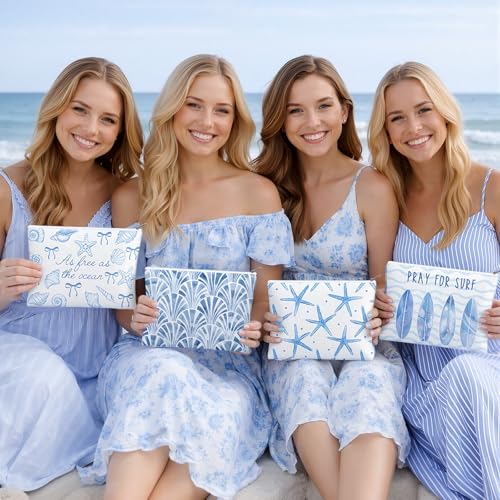 Reginary 12 Pcs Beach Themed Gifts Ocean Cosmetic Bags Coastal Makeup Bags | Seashell Portable Travel Toiletry Pouches for Women, Nautical Party Favor, Vacation Travel Supplies, Bachelorette Accessories - style: Coastal