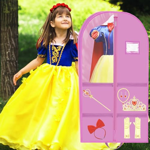 40" Girls Costume Garment Bag with Gusset, 4 Pockets Dance Costume Cover Bag, Waterproof Clothes Hanging Protector Cover, Foldable Travel Storage Cover Bag for Dance Theatre Beauty Pageants Sports