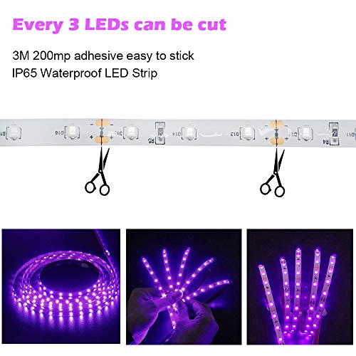 LED UV Black Light Strip Kit, 16.4FT/5M Ultraviolet Waterproof IP65 3528 300LEDs, 395nm-405nm Blacklight for DJ Bar Club Party Decor Night Fishing with 12V Power Supply - size: 12V Waterproof - 16.4 ft