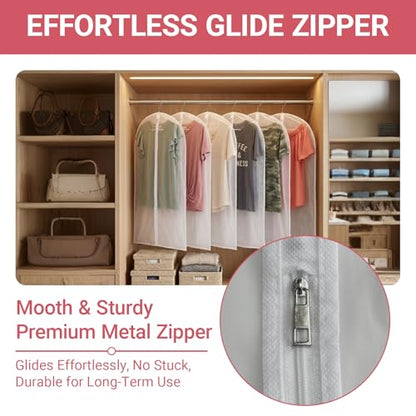 6 Pack Translucent Suit Garment Bag with Zipper 24" x 39" | Frosted PE Hanging Garment Covers, Dust-Proof Clothes Protector Bag for Travel, Dance Costumes, Dresses, Suits - Clear View - size: 24 × 39 in