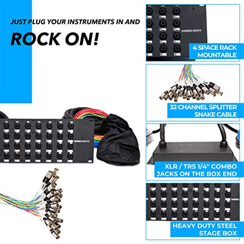 Seismic Audio Speakers Rack Mount 32 Channel XLR TRS Combo Splitter Snake Cable, 5’ And 15’ XLR Trunks, 32 Channel Splitter - size: 5 Foot x 15 Foot - 32 Channel