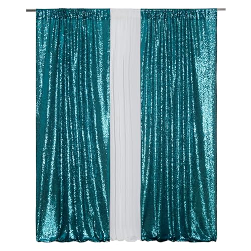 Eternal Beauty Teal 3mm Sequin Backdrop 2x8 Ft 2 Pack Wedding | Dense Sparkle Fabric With Breathable Mesh Backing And Rod Pocket For Parties And Photo Booth Events - color: Teal, size: 2Ftx8Ft