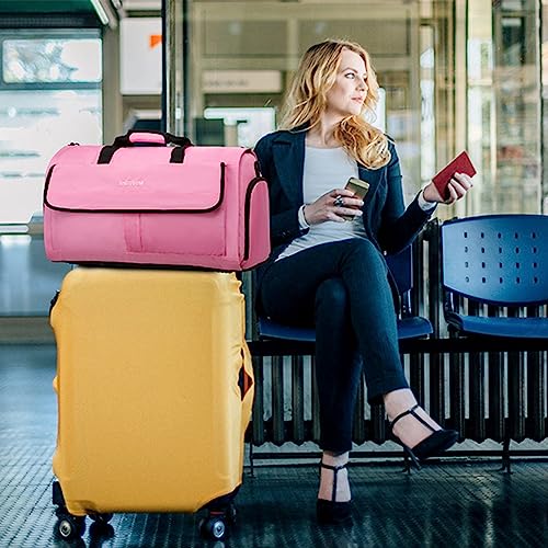 Carry On Garment Bag for Women, Durable Garment Duffle Bag for Travel with Shoes Compartment, Convertible & Foldable 2 in 1 Hanging Dress Weekender Suitcase Suit Travel Bag, Gifts for Women, Pink - color: Pink