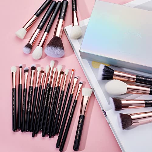 Jessup Brand 25pcs Professional Makeup Brush Set Beauty Cosmetic Foundation Powder Blusher Eyeshadow Blending Natural-Synthetic Hair Brushes Set (Black/Rose Gold) - color: R-Black/Rose Gold