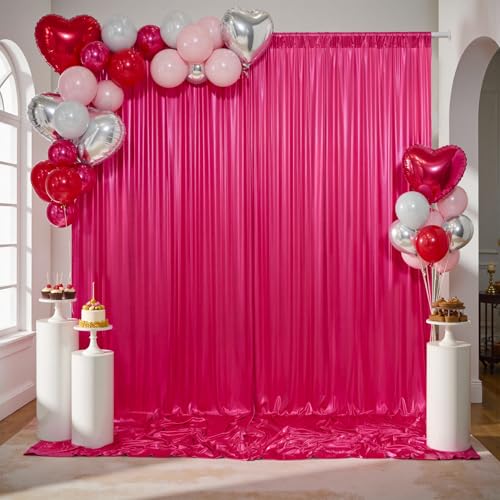 gogoparti 10x10FT Hot Pink Sequin Backdrop Curtain - 2 Panels of 5x10FT Wrinkle-Free Glitter Drapes for Photography, Birthdays, Weddings & Graduations - color: Hot Pink, size: 5FT x 10FT(2 panels)