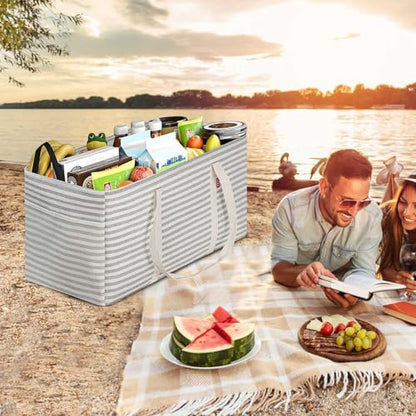 LHZK Standing Extra Large Utility Tote Bag with Metal Wire Frame and the Sides Rinforced, Extra Large Tote Bag with Handle, Reusable Grocery Bags Foldable, Beach Bag, Car Tote (Grey, 26''x15''x13'') - color: Gray, size: 26''x15''x13''-1 Pack