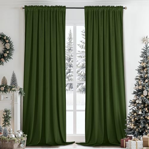 SimpleHome Olive Green Velvet Curtains 84 Inches for Living Room Rod Pocket | Luxury Blackout Velvet Curtains,Thermal Insulated 2 Panels Room Darkening Drapes,Velvet Bedroom Curtains,W52 x L84,2 Panels - color: Olive Green, size: 52"W x 84"L (Pack of 2)