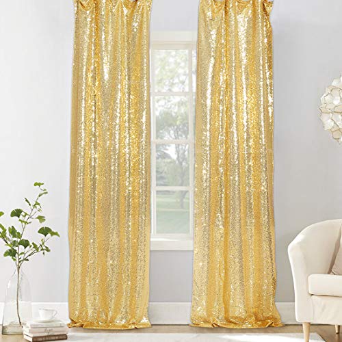 PartyDelight Gold Sequin Backdrop Curtains 2x8ft 2 Panels - color: Gold, size: 24"W x 96"L (Pack of 2)