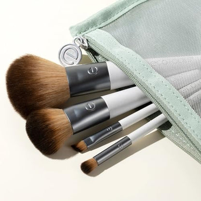 EcoTools On-The-Go Makeup Brush Kit, Travel Makeup Brush Set | Easy touch-ups anywhere with travel makeup brushes for face and eyes, mini makeup brushes with synthetic hair, plus brush bag - size: 4 Piece Set