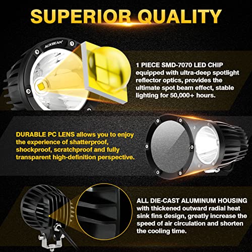 Auxbeam C4 Series 4" 72W Round LED Spot Light Pods Offroad Lights 2-Pack | Focused Pencil Beam, DT Plug and Play, Off Road Work Lights, Hood Hinge Bumper Mount, for SUV ATV Van Truck Heavy Duty - color: C4 Series White LED Pods