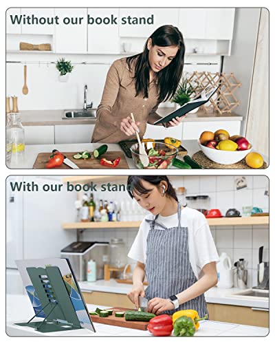 MSDADA Desk Book Stand, Metal Reading Book Stand Adjustable Cookbook Holder for Textbooks Recipes Music Books Tablet-with Page Clips(Morandi Green) - color: Morandi Green