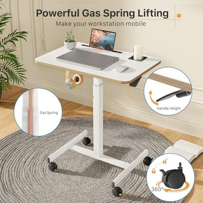 28 inch Mobile Rolling Standing Desk Height Adjustable with Wheels - color: White