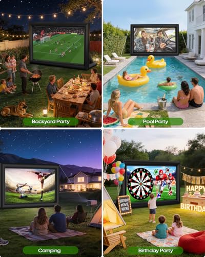 3-in-1 14FT Inflatable Projector Screen - Outdoor Movie Screen, Dart Board and Football Target with 120W Blower, Front/Rear Screen for Celebration & Outside Movie Night - size: 14FT