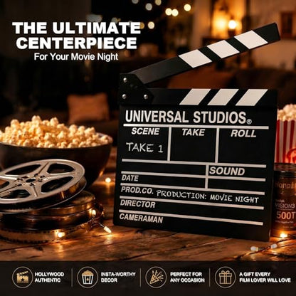 Movie Film Clap Board, Hollywood Film Clapper Board, Wooden | Film Directors Clapboard Photography Props for Movie Theme Party Decorations, Night Party Accessory with Black & White, 12x11