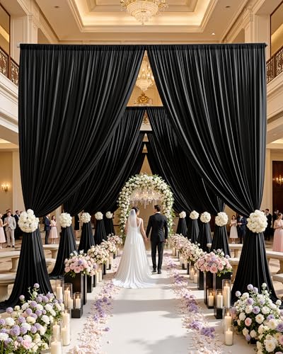 50ftx15ft Black Backdrop Curtain 10 Panels for Wedding Parties - color: Black, size: W5' x H15'(10 panels)
